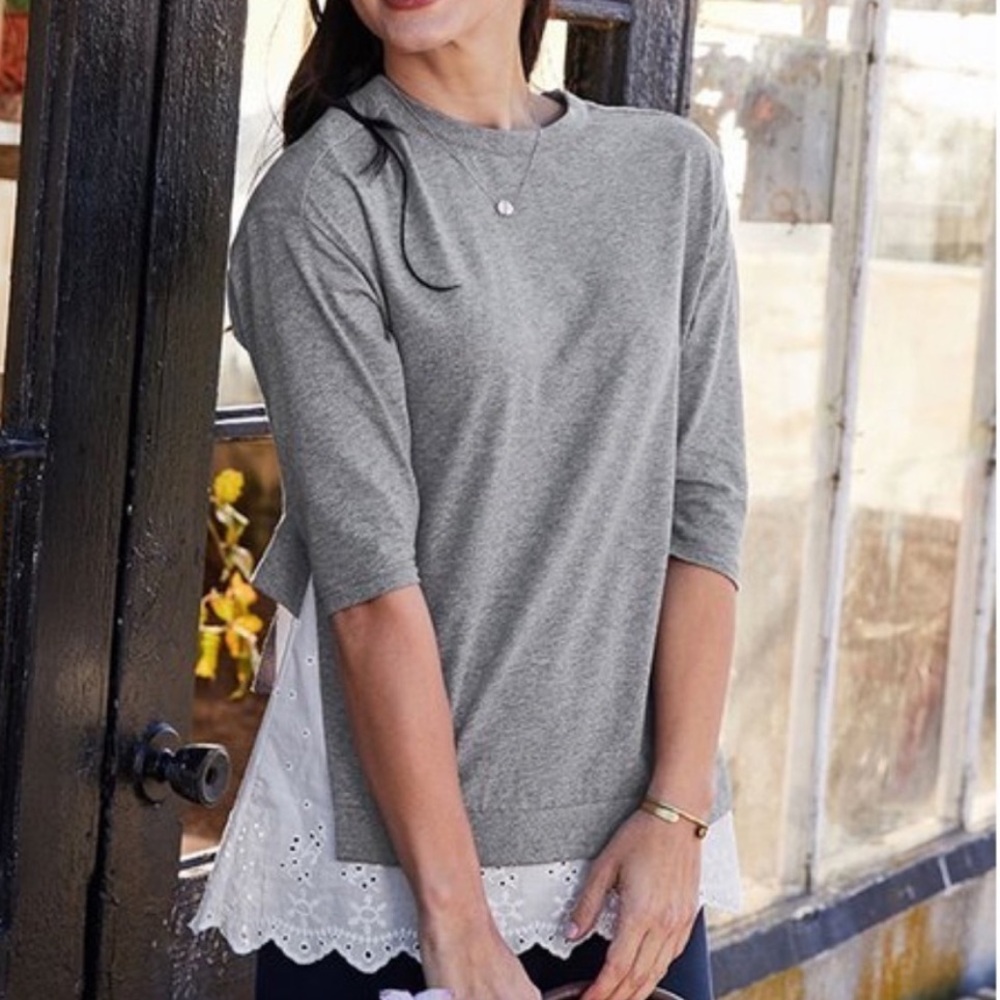 EUC Matilda Jane Gray Tunic with White Lace Hem